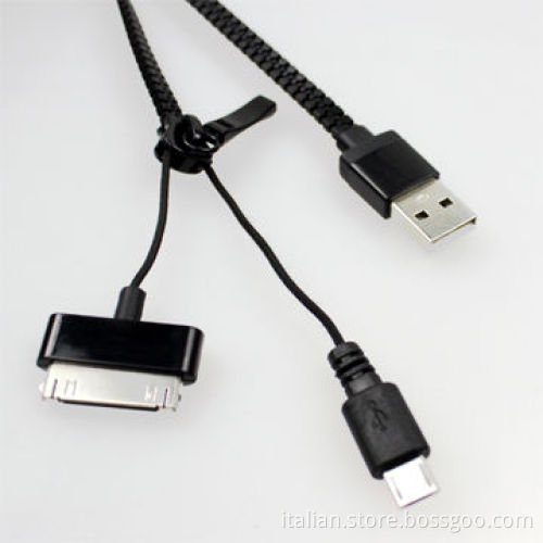 2-in-1 Multifunctional Zipper USB Charging & Data Cable for iPhone 30-pin/Micro 5 Pins